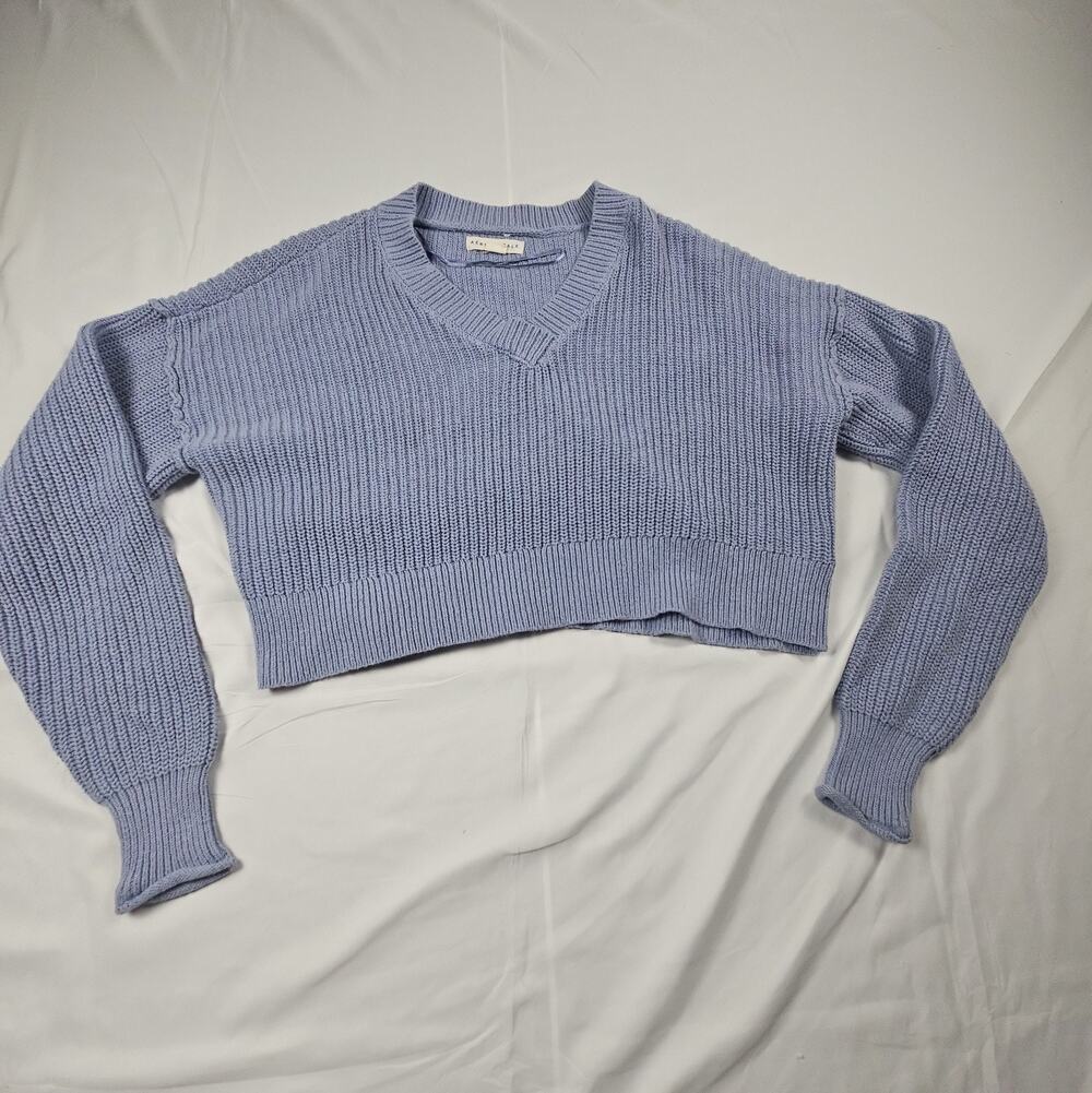 Women's Cropped Ribbed Sweater Blue Long Sleeve by Aeropostale Small